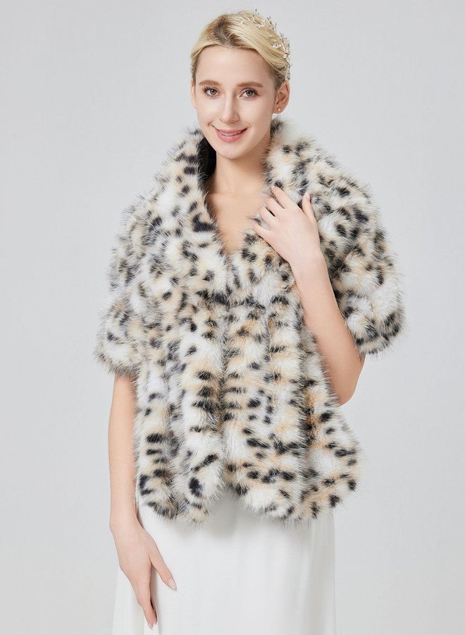 Tngan Women's Faux Fur Wraps Shawl Shrug Soft Warm Scarf Cape Stole Leopard - Image 2